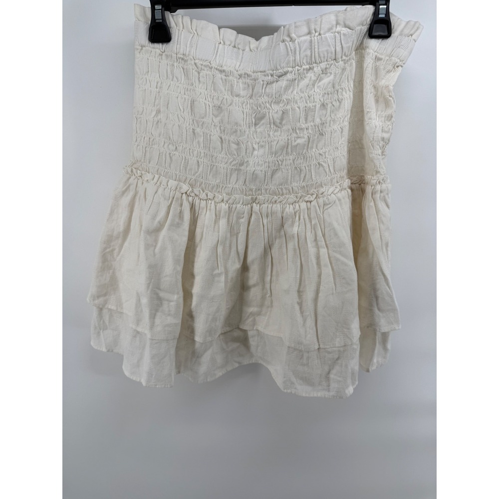 Madewell White Smocked Mini Skirt Cotton Tiered Ruffle NF956 Womens Size M